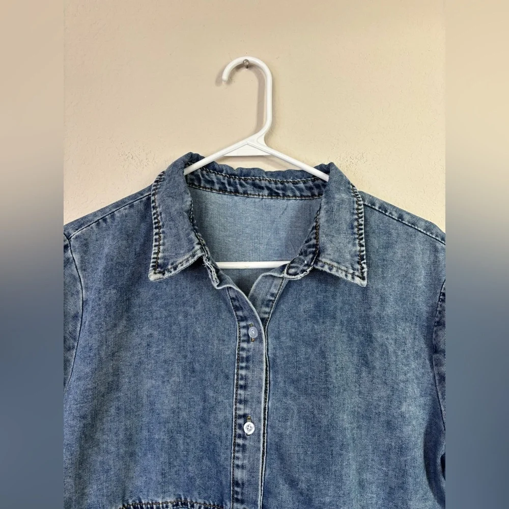 Womens Short Sleeve Denim Dress medium blue size large - Picture 3 of 5
